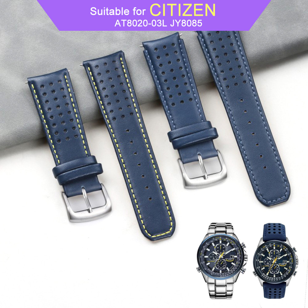 Genuine leather wat strap suitable for Citizen Blue Angels AT8020-03L JY8085 men's leather strap 22/