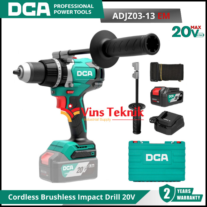 DCA ADJZ03 13EM Mesin Bor Baterai Cordless Brushless Impact Drill 20V ADJZ03 13 EM