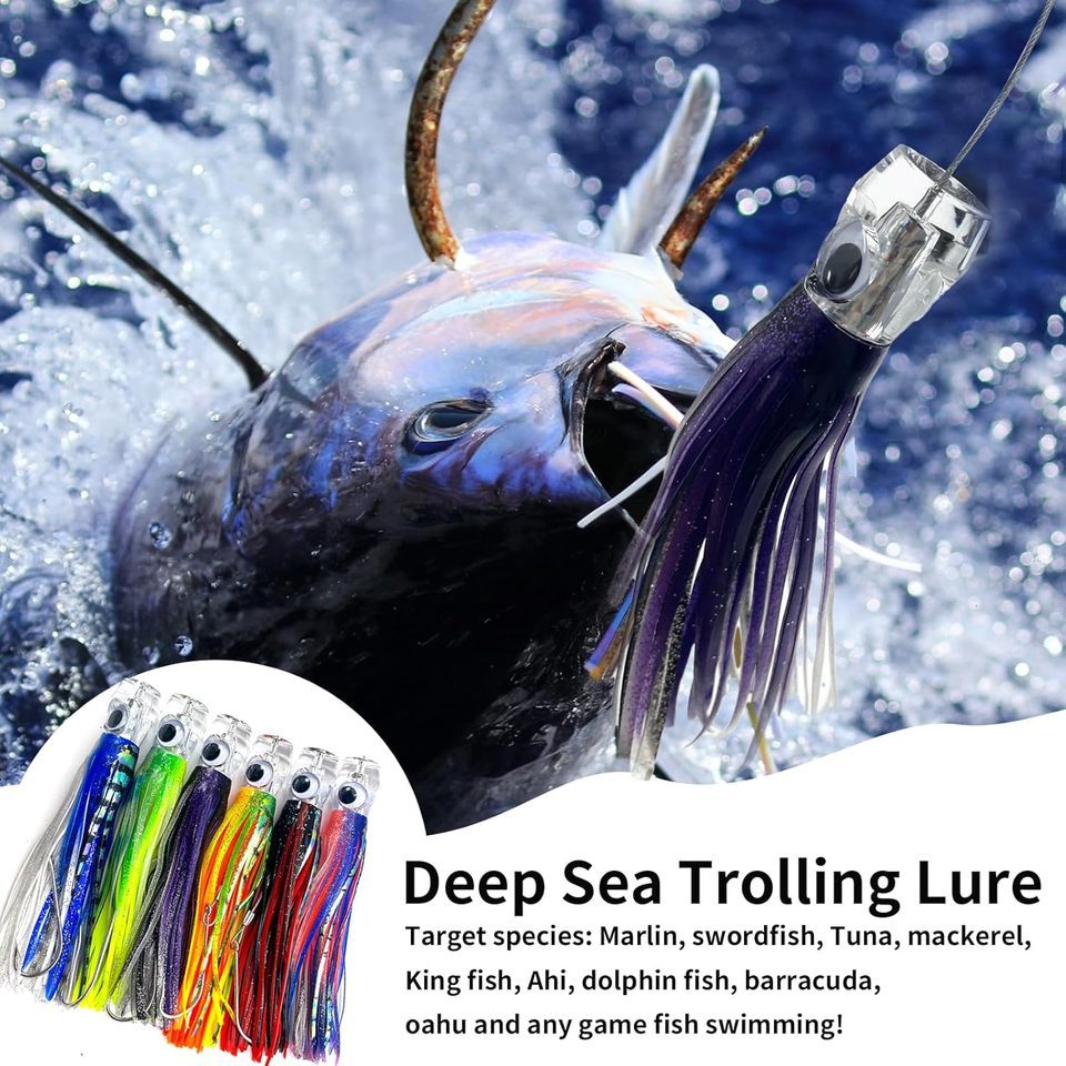 Trolling Lure Saltwater, 6.5 inch Squid Skirted Deep Sea Fishing Lure,Tuna, Marlin, Wahoo, Shark, Ma