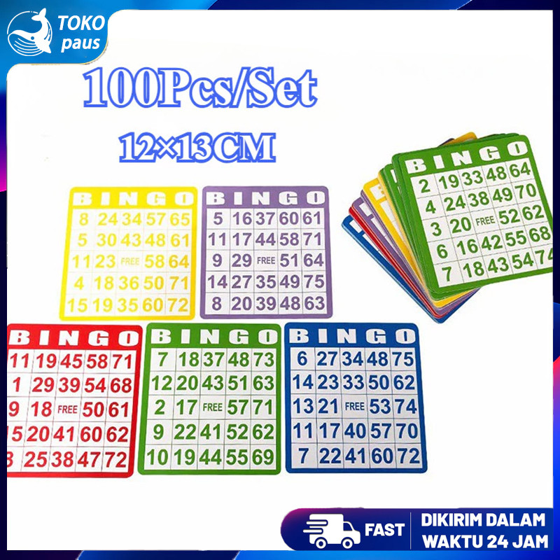 100pcs/set Kartu Bingo Lengkap/ Besar Bingo Card /5 Warna Bingo Set
