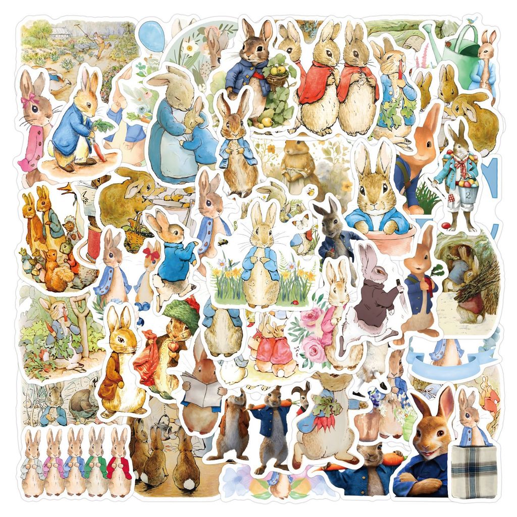 56Pcs/Set kawaii Rabbit Stickers Peter ary Planner junk journal Decorative Scrapbooking Y Craft Stic