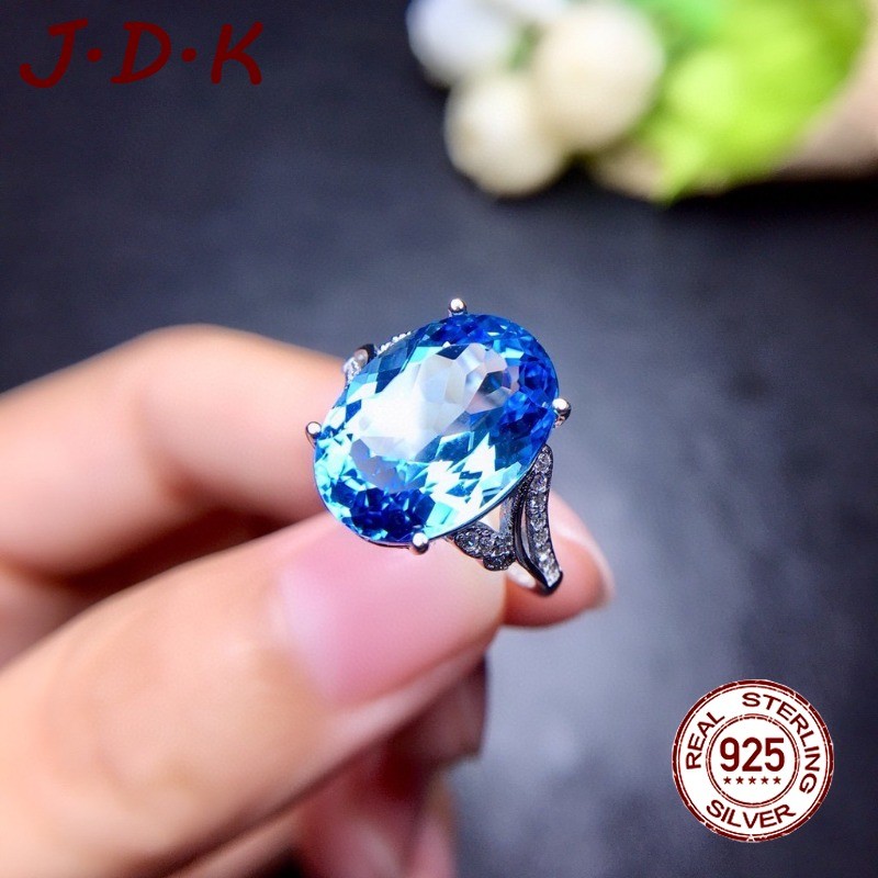 JDK Kedatangan Baru Cincin Terbuka Topaz Biru Laut Untuk Wanita Mewah
