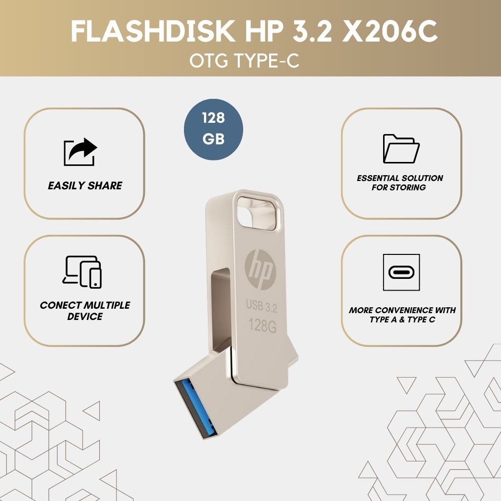 BUY ONE GET PROMO Flashdisk HP 128GB 3.2 X206C OTG Type-C Penyimpanan HP 128GB X206C OTG Type-C Flas