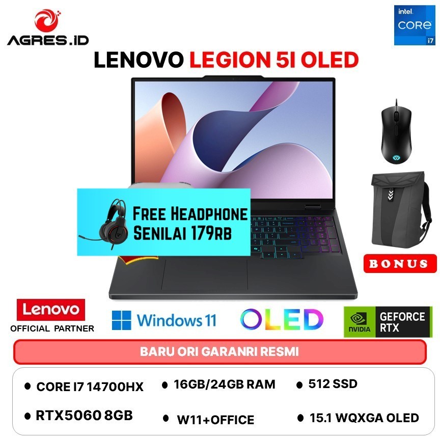 LENOVO LEGION 5I OLED I7 14700HX RTX5060 8GB/ 24GB 512GB W11+OHS+15.1 WQXGA 165HZ -43ID
