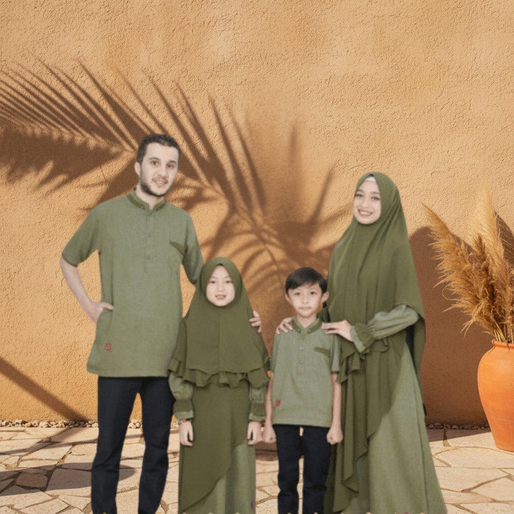 ARRA Terbaru Sarimbit Keluarga  Rayyan Hijau Army Baju Lebaran Couple Keluarga Arra Koko Gamis