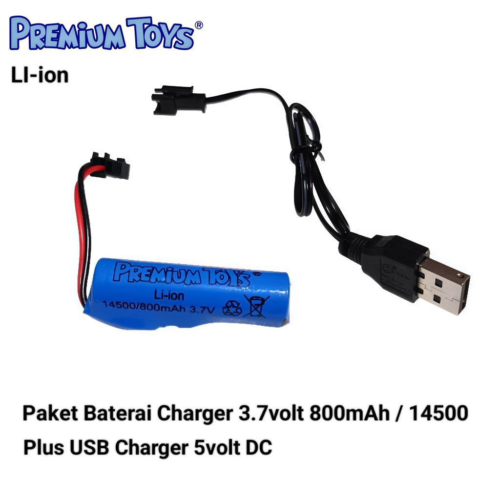 Baterai Charger 3.7 volt 14500 / 800mAh Li-ion  untuk Mobil Mainan RC / Remote control + USB Charger