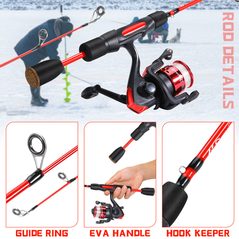 Sougayilang Ice Fishing Combo 68cm 2 Section EVA Handle Ice Fishing Rod with 5.2:1 3BB Fishing Reel 