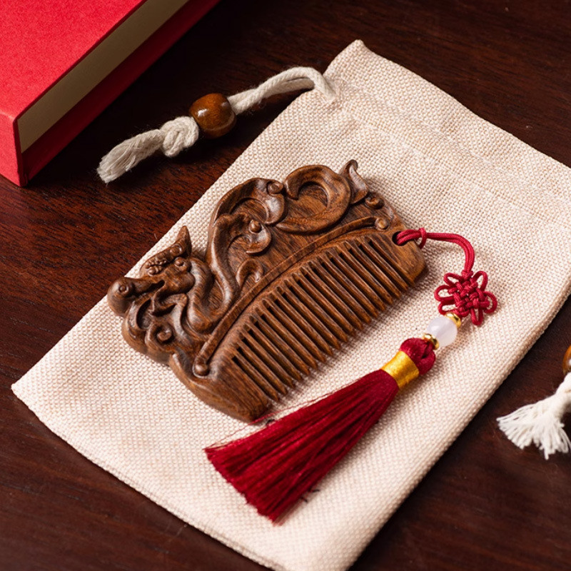 Sisir Kayu Cendana Sisir Tahun Zodiak Sisir Pelurus Rambut Gratis logo Pengukiran