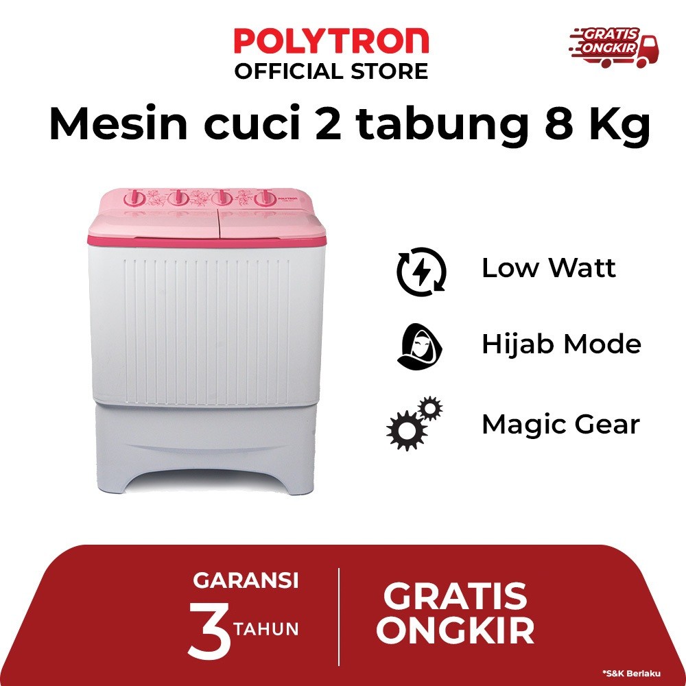 PROMO POLYTRON Mesin Cuci 2 Tabung Giant Series  8 KG - PWM 8073P