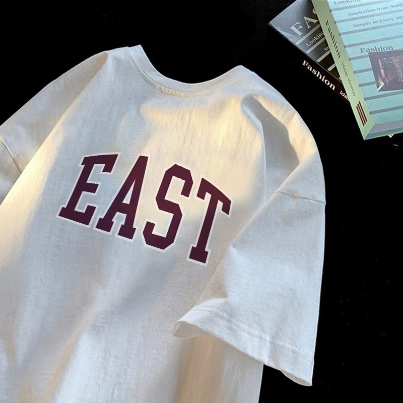 Korean Style Baju Kaos Oversize EAST Corak Huruf Printing  Baju Atasan Wanita Pria Hitam Kaos Oversi