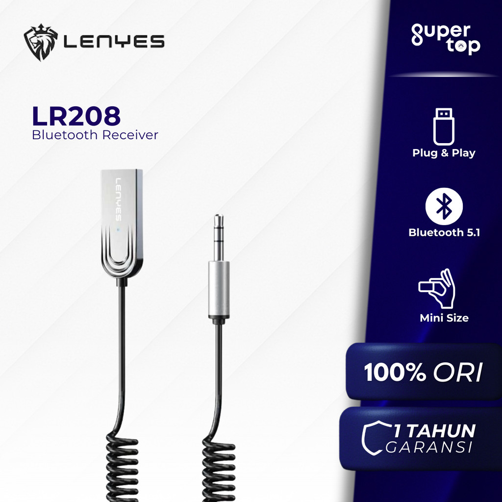 LENYES LR208 Bluetooth Receiver 5.3 Colokan Aux 3.5mm dan Usb Untuk Speaker Mobil PC / Laptop