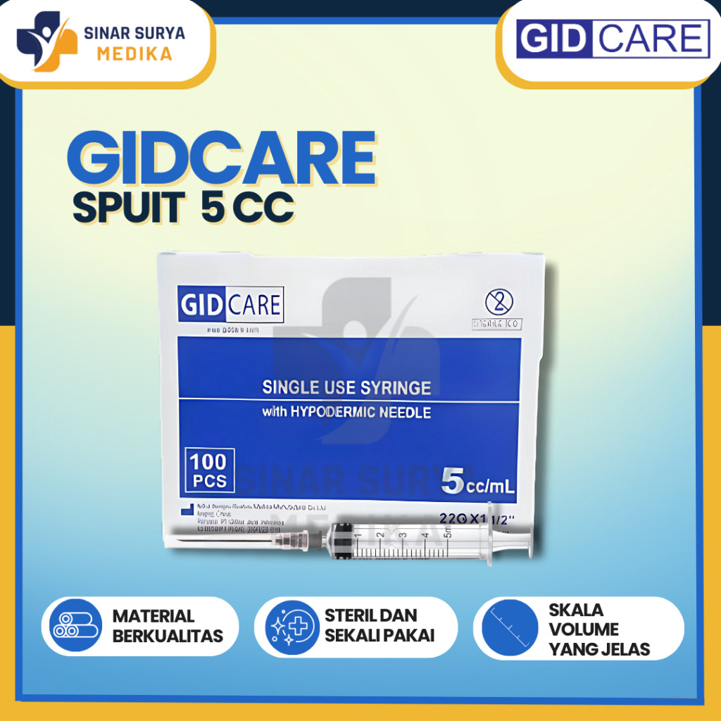 GIDCARE / Disposable Syringe / Spuit 5 cc ml Gidcare Syringe With Needle Gidcare - BOX