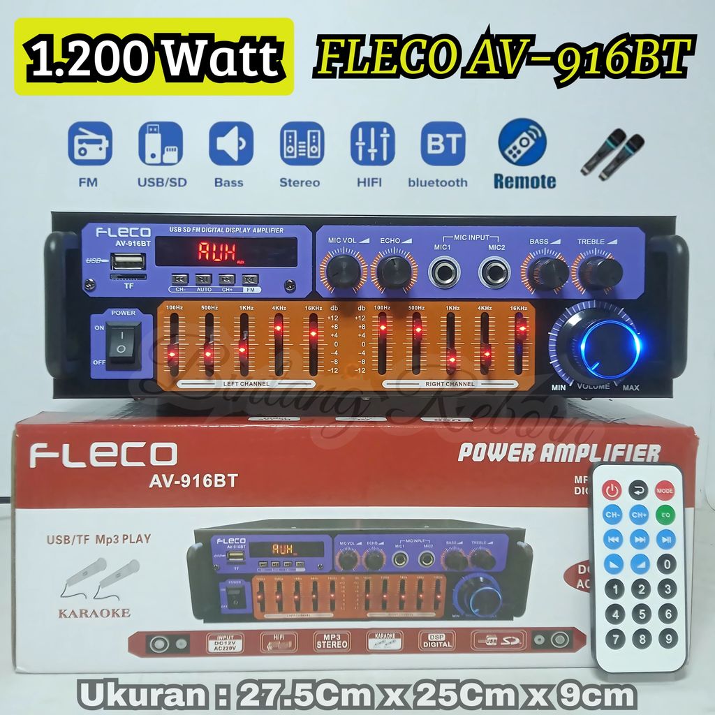 POWER AMPLIFIER WIRELESS KARAOKE Fleco AV-916BT Amplifier Audio Stereo 2 Channel Bluetooth AMP FM US