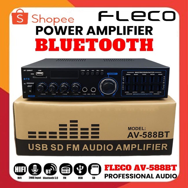 BISA COD Amplifier FLECO AV-588BT Fitur Komplit Bluetooth / Karaoke / USB / SD Card / Radio FM / Rem