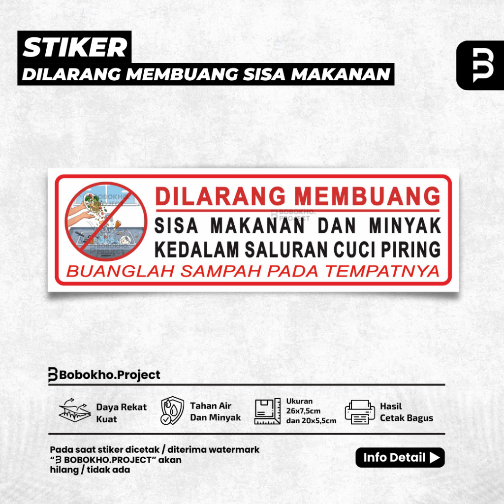 Stiker Dilarang Membuang Sisa Makanan Dan Minyak Kedalam Saluran Cuci Piring / Wastafel