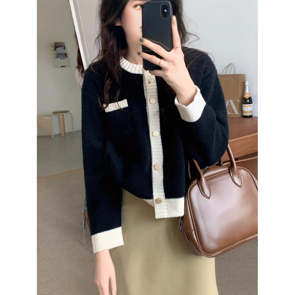 Chanel Style Pink Knitted Cardigan Fashionable Long Sleeve Sweater Short Coat Top