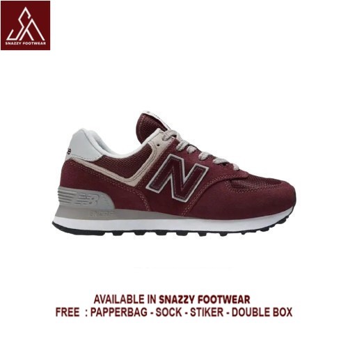 Sepatu Sneakers New Balance  574 Burgundy Red White 100% Original Unisex