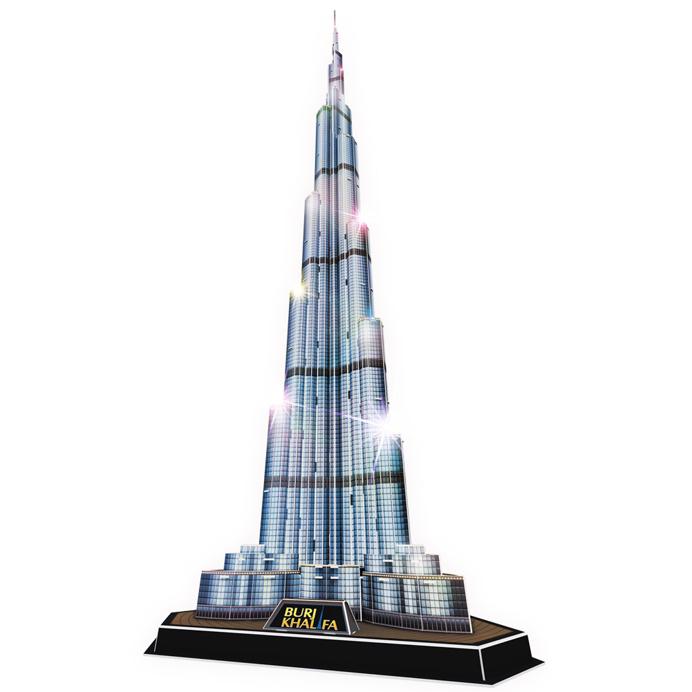 CubicFun 3D Puzzles LED Dubai Burj Khalifa 57.5" H Architecture Building Model Kits 136Pcs Tower Jig