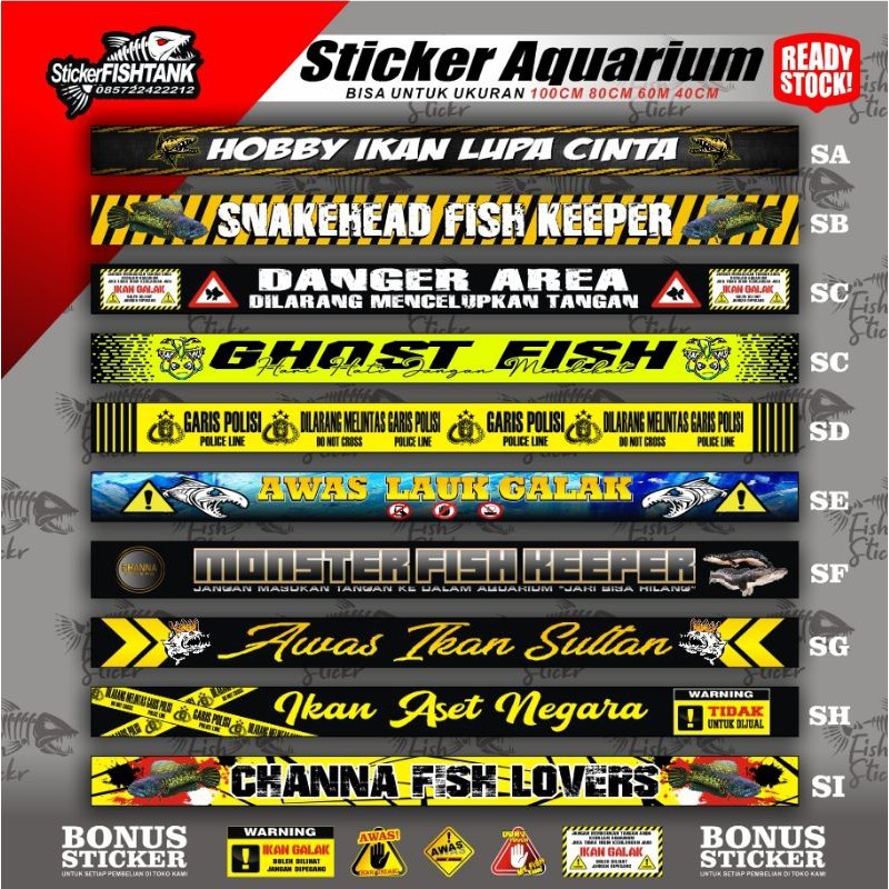 Stiker Aquarium Awas Ikan Galak Lucu Unik Stiker Depan Kaca Waterfroof