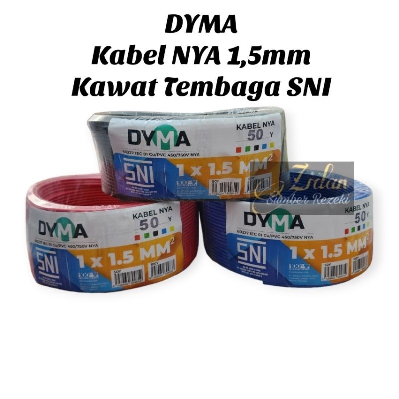 Kabel Listrik NYA 1,5mm 50m SNI Kawat Tembaga DYMA / Kabel NYA 1,5 50 Meter / Kabel Tunggal NYA 1,5 