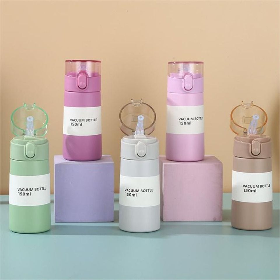 Mini Thermos Cup 150/250ml Leak-proof  Fashion Thermos Insulated Cup With Straw Portable One-button 