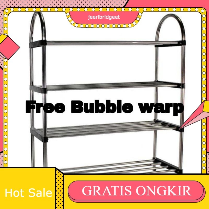 rak sepatu 4 susun stainless stell / rak sepatu portable stainless / rak sandal stainless 4 susun
