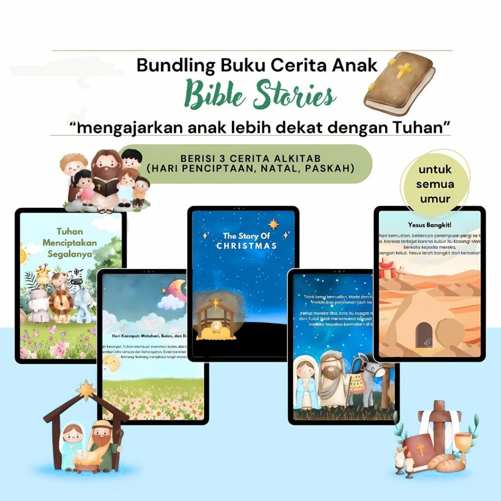 Bundling Cerita Anak Bible Stories | 3 Cerita Alkitab: Penciptaan, Natal & Paskah Edukatif Anak