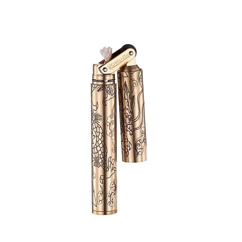 Retro Brass Kerosene Lighter Nunchaku Style Free Fire Grinding Wheel Flint Cigarette Lighter Gasolin