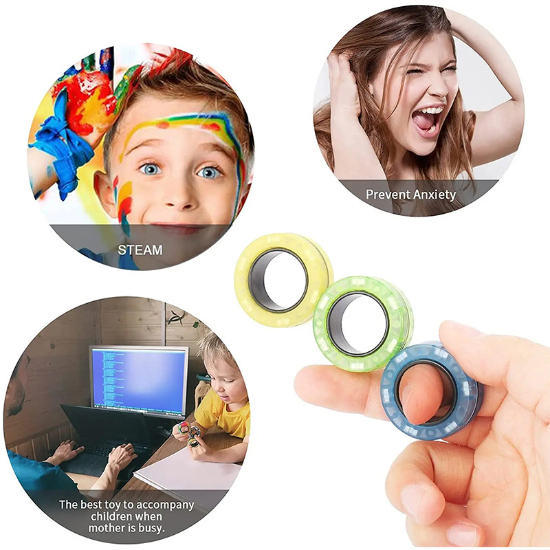 Magnetic Rings Fidget Toy Set Adult Fidget Magnets Spinner Rings Fidget Pack Great Gift for Adults T