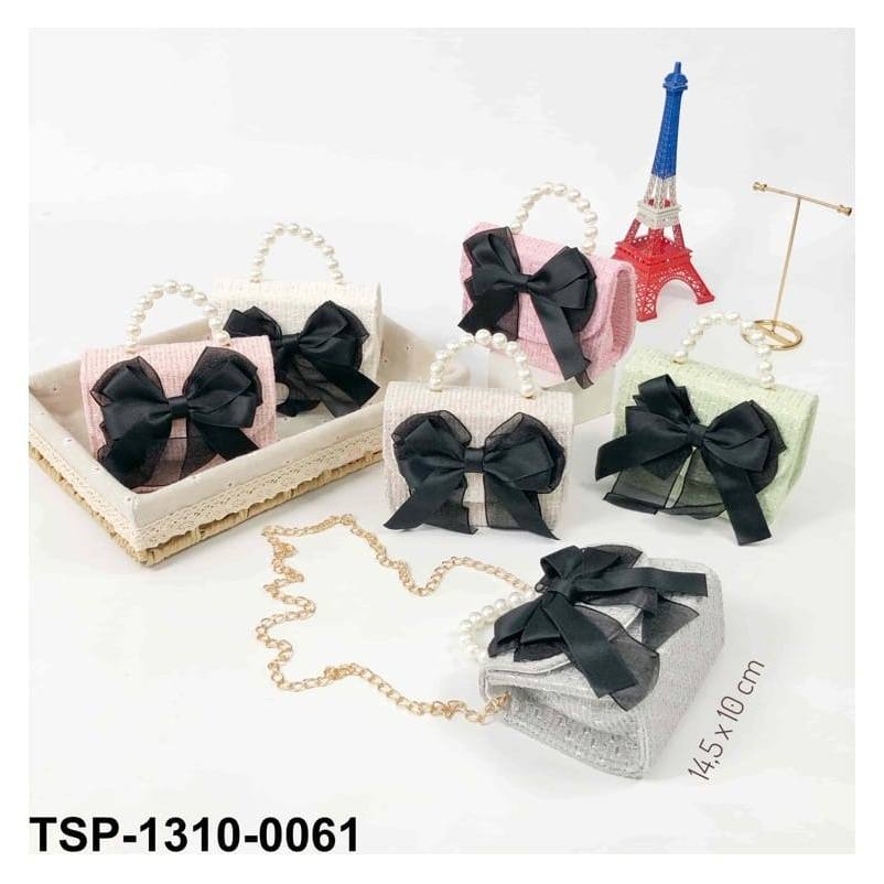 Tas Selempang Mini Mutiara Pita Hitam Style Korea