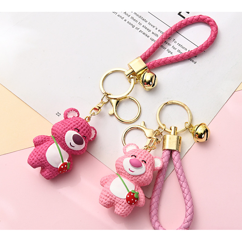 Lucu Gantungan Kunci Anti - Hilang Beruang Stroberi - Liontin Boneka Perhiasan, Cocok Tas Anak TK, G