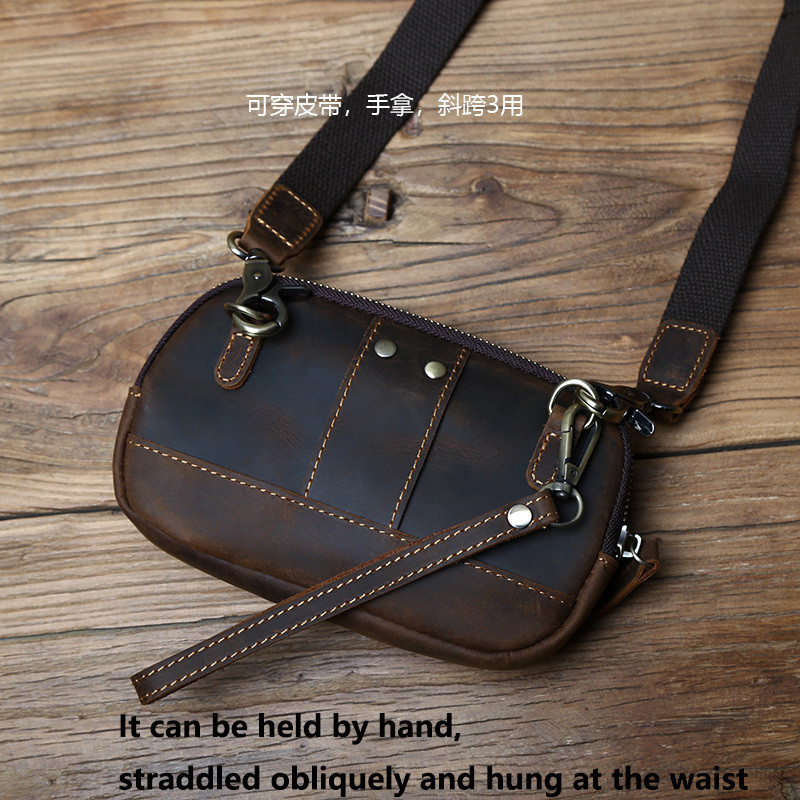 Retro Leather Men's Mobile Phone Bag Crazy-horse Leather Waist Bag Top Layer Cowhide Clutch Cross-bo