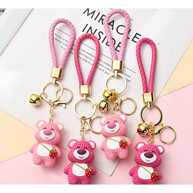 Lucu Gantungan Kunci Anti - Hilang Beruang Stroberi - Liontin Boneka Perhiasan, Cocok Tas Anak TK, G