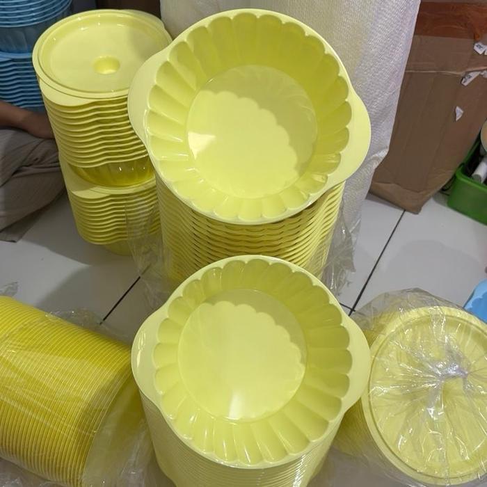 Wadah saji Prasmanan bunga bulat pastel isi 5 plastik - Kuning