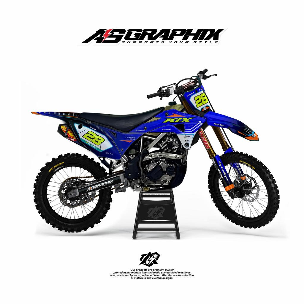 DECAL KLX GORDON BIRU COMBINASI STABILO CUSTOM NOMER NAMA NOMOR