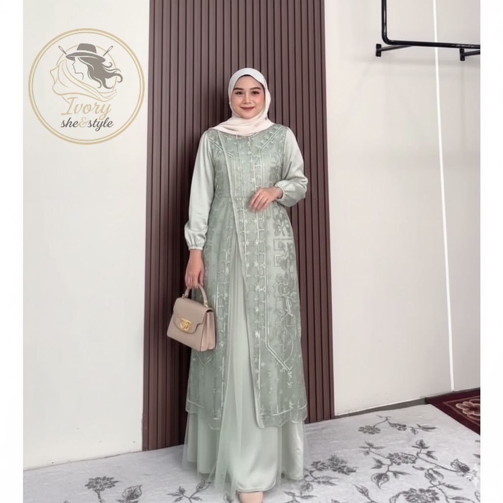 Ivory - MAXI KIYARA (M L XL XXL, 3-13THN) GAMIS BRUKAT GAMIS LEBARAN GAMIS PESTA GAMIS SYARI DRESS M