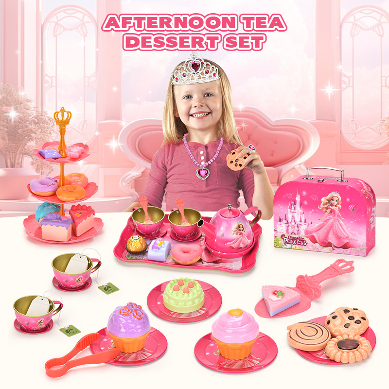 52 pieces/set of tea party set, iron tea set role-playing toy, princess afternoon tea time game, kit