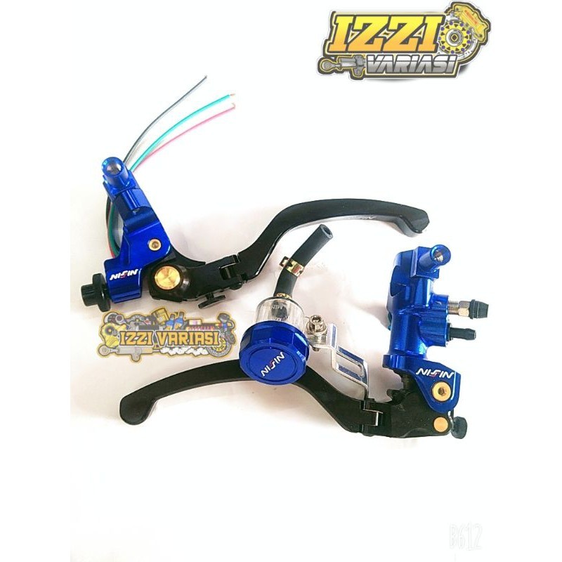 Master Rem Nissin Set Kiri Kanan Plus Dudukan Spion Plus Switch Rem Master Rem Nissin Biru Murah