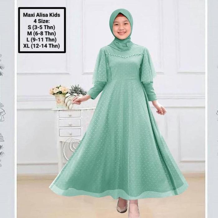 Pakaian Muslim Anak Dan Abg Perempuan Tearu Kekinian/Maxi Alisa Kids 3-14 Tahun Matt Moscrepe Mix Ti