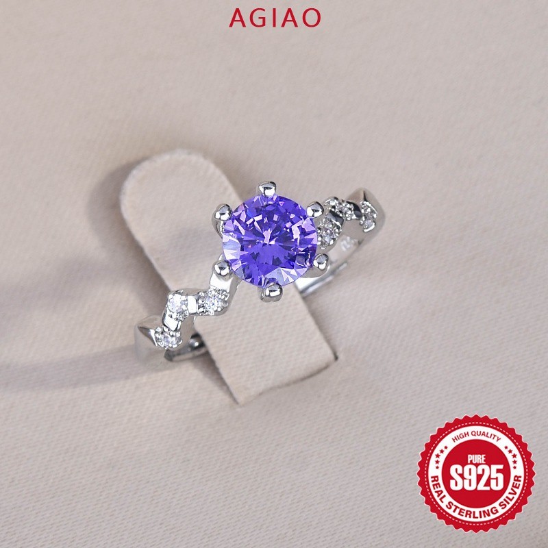 Cincin Berlian Emas Platinum Zircon 5A Karbon Tinggi Ungu PT950 Wanita Yang Indah