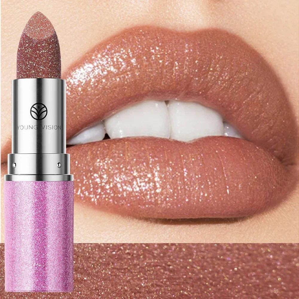 Lipstik Matte Berkilau Warna Coklat, Lipstik Timbul Berlian, Pelembab Tahan Lama Berkilau, Lip Gloss