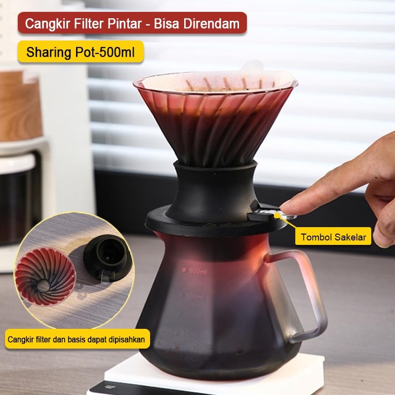Coffee Dripper Kopi v60  - Alat Kopi v60 Dripper Set Cangkir Filter Pintar - Bisa Direndam Kaca Pot 