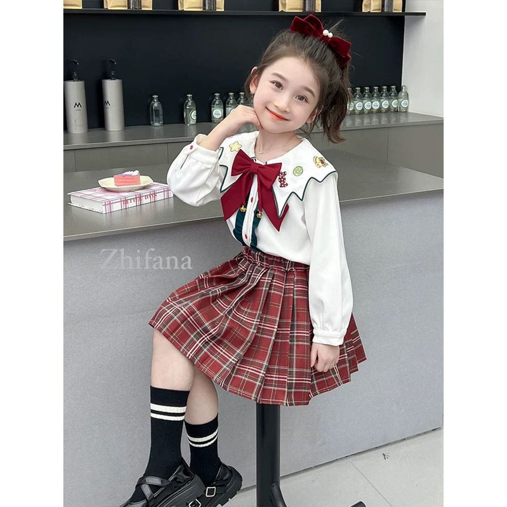 [zs1988] Size 3-8TH Setelan Rok Merah Hijau Setelan Rok Natal Setelan Main Setelan Rok Pesta Setelan