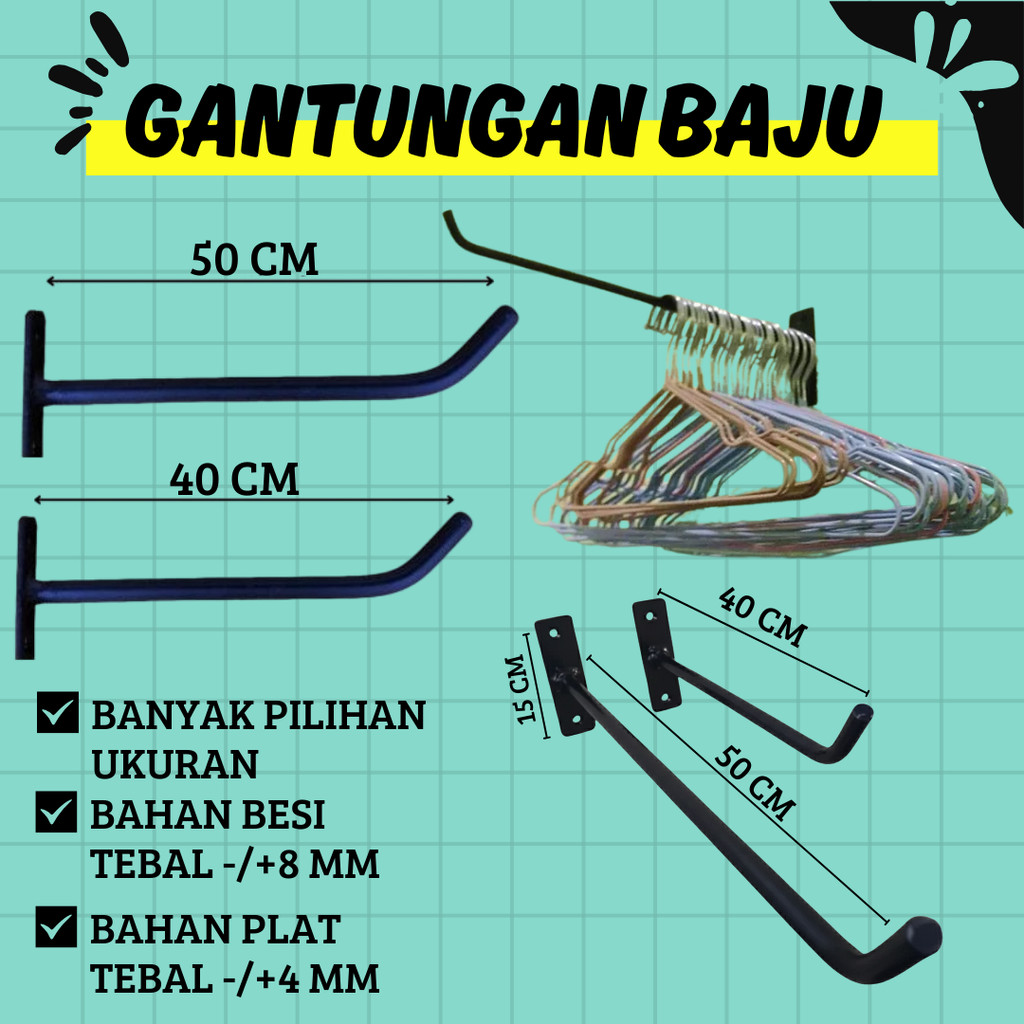 gantungan baju dinding besi serbaguna kaitan besi