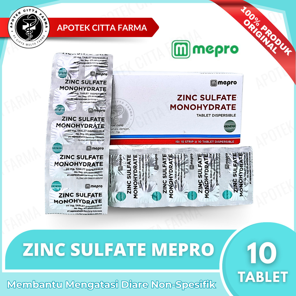 ZINC SULFATE MEPRO 20 mg Dispersible Tablet Per 1 Strip @ 10 - SUPLEMEN DIARE ANAK