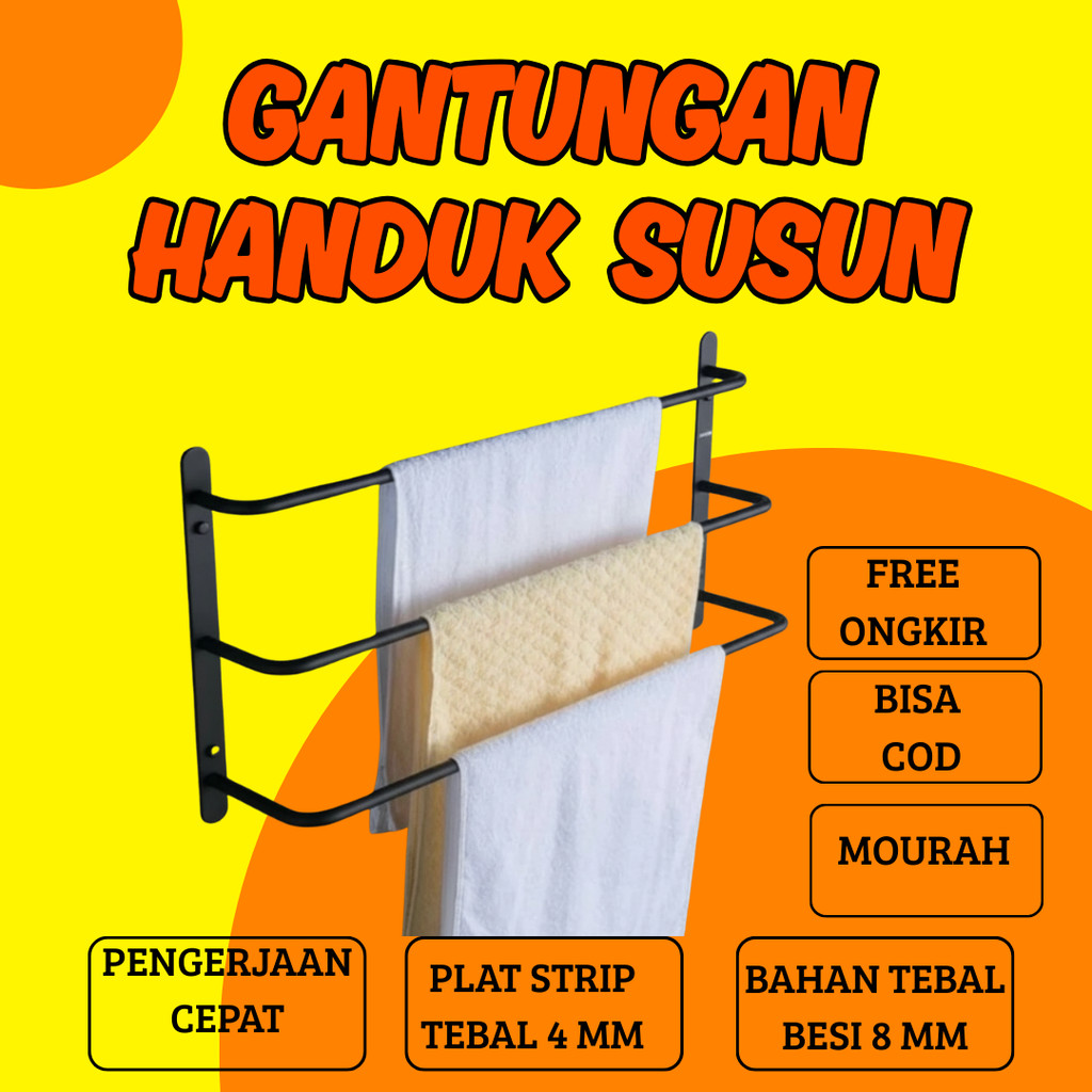 Gantungan handuk 3 susun / Rak handuk kamar mandi 3 susun / gantungan handuk tempel dinding