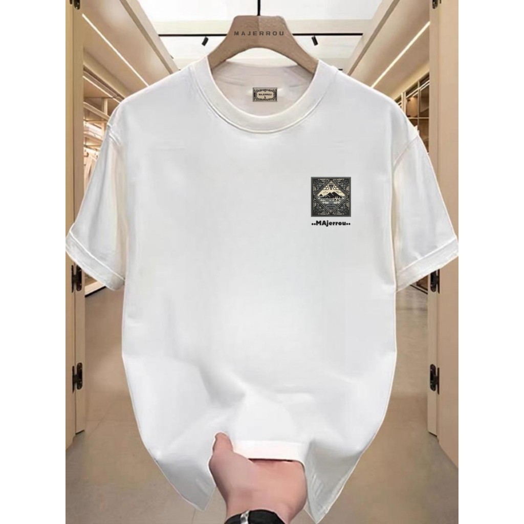 MAJERROU Pria Distro T-shirt Lengan Pendek Adem Baju Combed Santai Distro Oblong kaos pria kaos polo