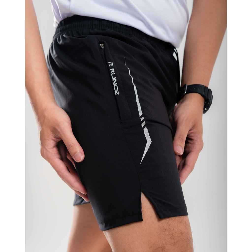 Runoz Celana Pendek Olahraga Pria Wanita Saku Sleting Bahan Parasut Elastis celana lari Futsal Baske