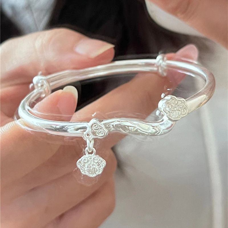 925 sterling silver Ruyi Fu karakter perak gelang gadis hadiah antik
