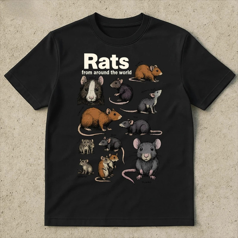 Cetak Grafis Kaos Vintage 90-an Crazy Rats Kaos Retro Medieval Rat Kaos Lucu Cursed Cat Kaos Ironis 